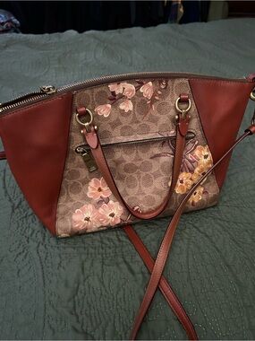 COACH Floral Signature Tote with Rust Leather Trim